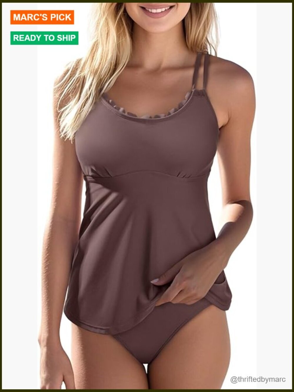 Tankini Bathing Suit 2 Piece Tummy Control Swimwear Scallop Trim